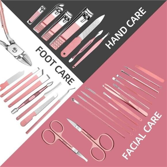 Manicure 30 n 1 Nail Clipper Set Fingernail Toenail Tools Pedicure Manicure PINK - Picture 3 of 6